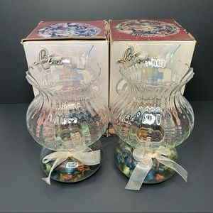 2 Vintage Clear Tea light Candle Holder 8.5" Glass Hurricane Lamp Potpourri